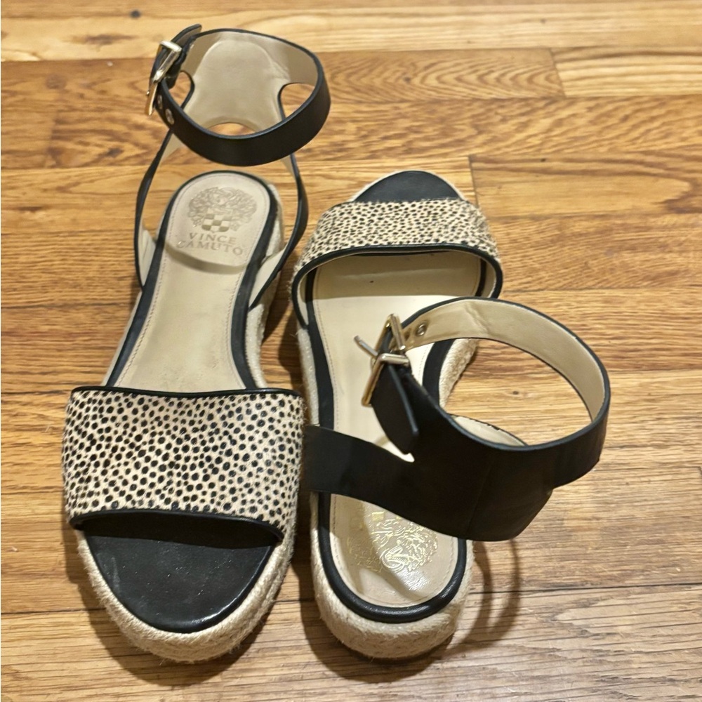Vince Camuto Espadrille Women’s 8.5 Kathalia Cow Hair Leopard black sandals
